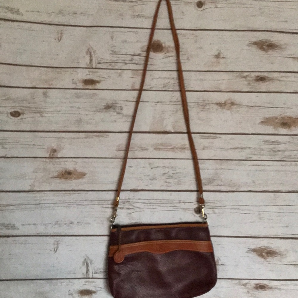 Vintage Maroon Burgundy Tan leather crossbody